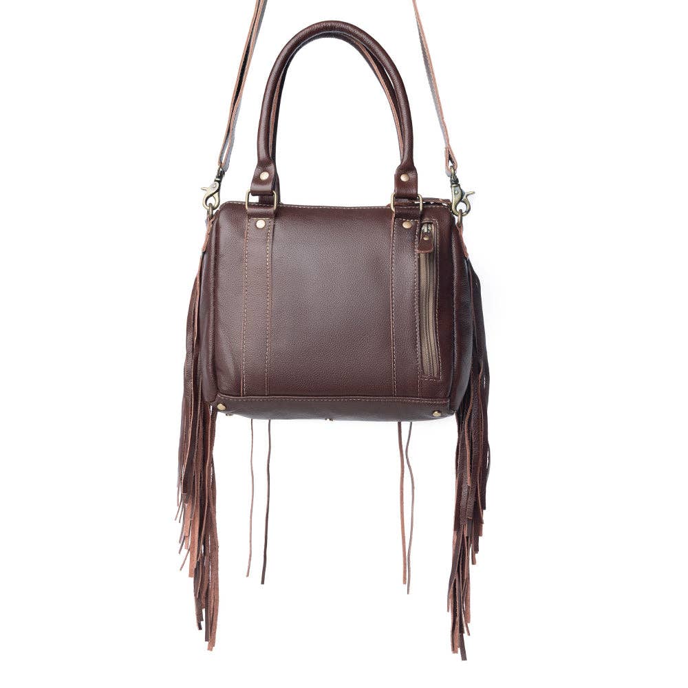 Maia Cowhide Leather Handtooled Fringed Bag