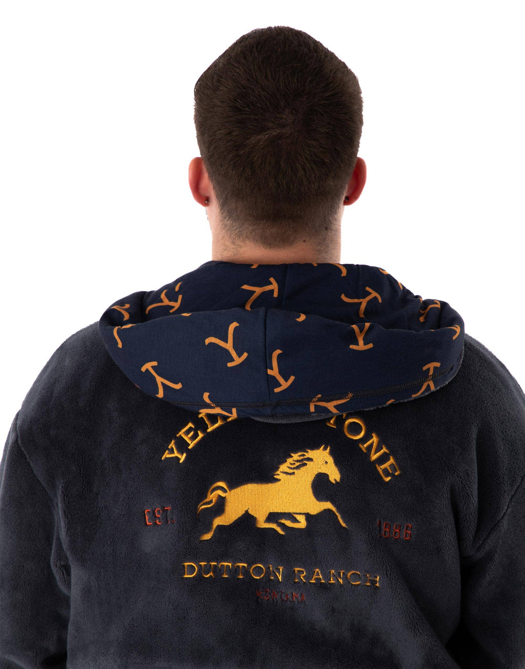 Yellowstone Western Men's Blue Dutton Ranch Hooded Bathrobe