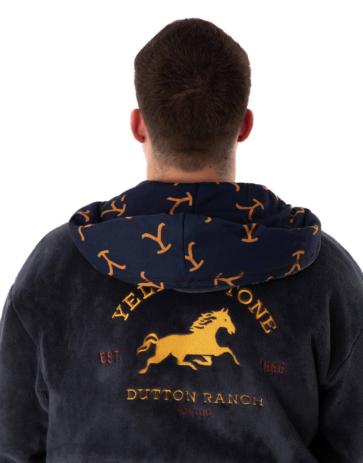 Yellowstone Western Men's Blue Dutton Ranch Hooded Bathrobe