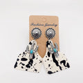 Western Animal Print Leather Cactus Turquoise Earrings