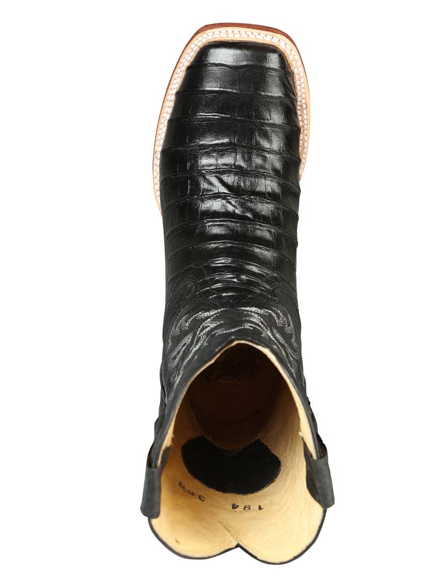 El General Men’s Leather Cowboy Boot - Embossed Caiman Belly Print  - Black