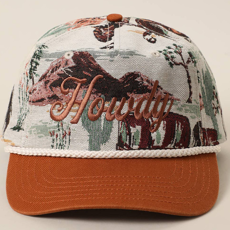 "Howdy" Embroidered Western Tapestry Rope Trucker Hat