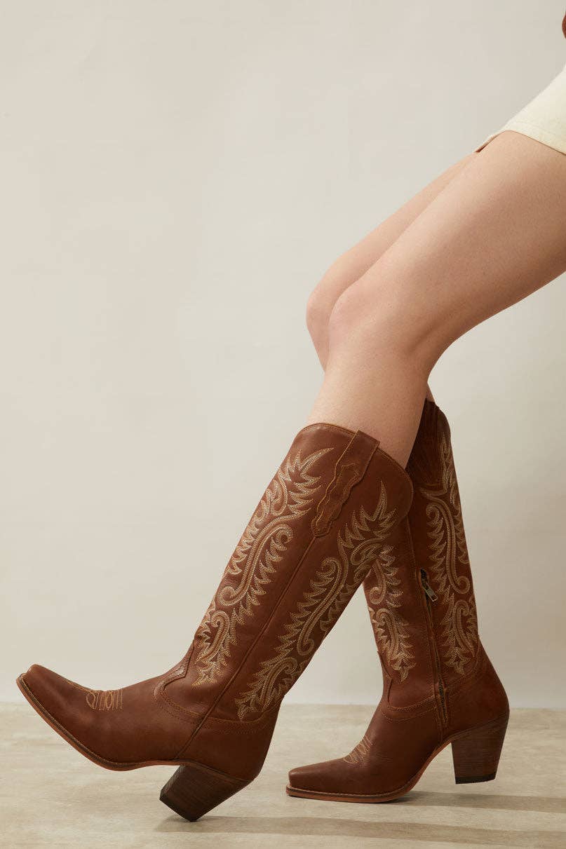 Women's Syllvia Prairie Leather Boots in Bourbon Brown