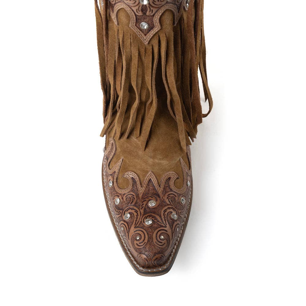 Women's Goldrush Fringed Handtooled Leather Boots in Dusty Oak