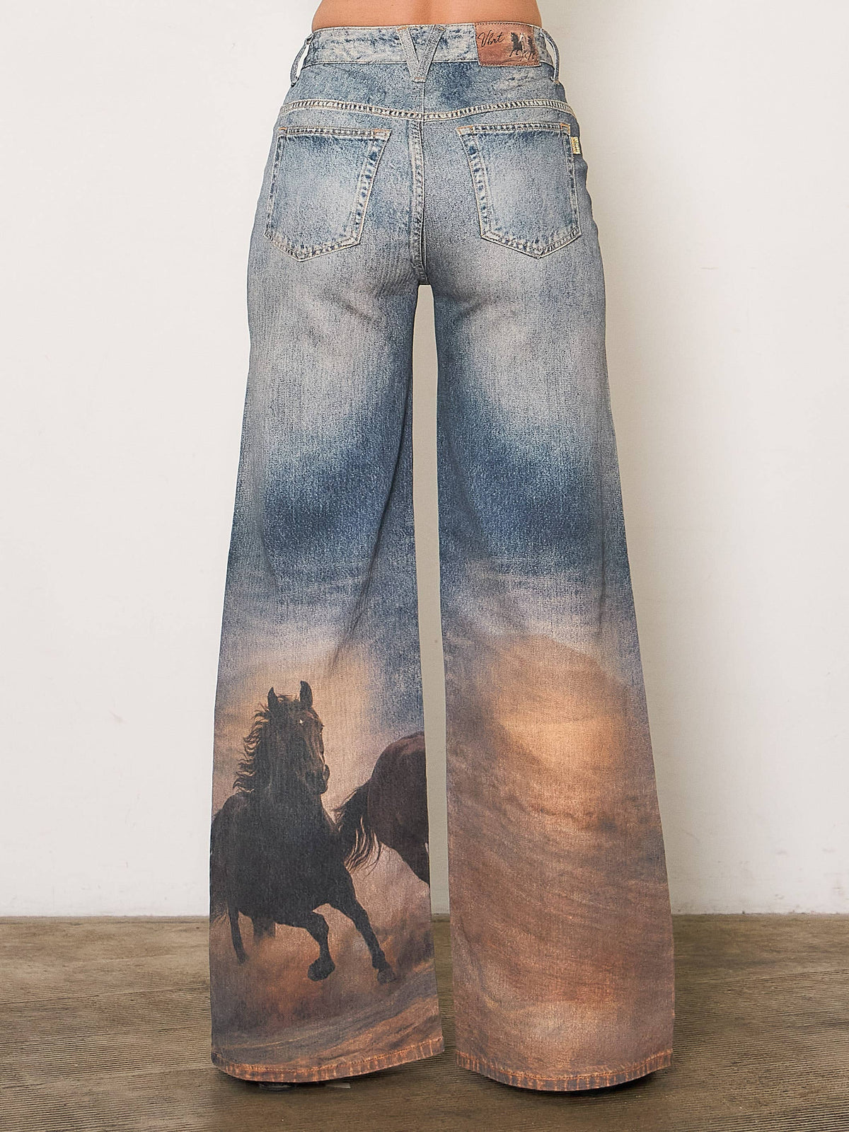 Stunning Western White Horse Print Western Jeans