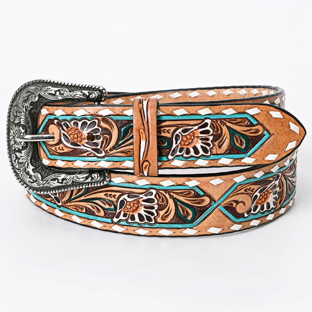 Genuine American Handtooled Leather Floral Belt For Men and Women