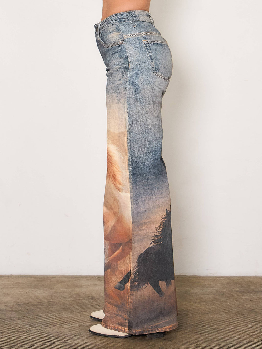 Stunning Western White Horse Print Western Jeans