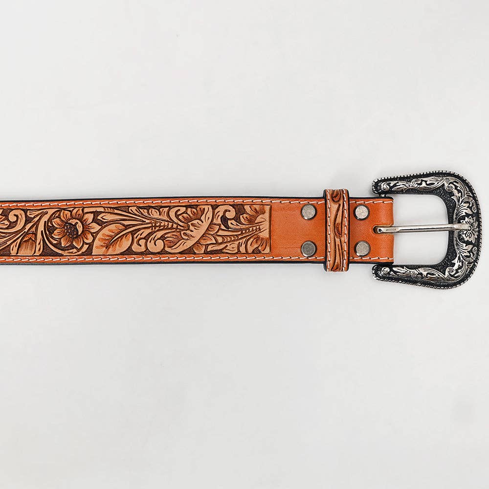 Genuine American Handtooled Leather Tan Belt For Men and Women
