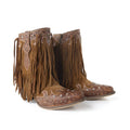 Women's Goldrush Fringed Handtooled Leather Boots in Dusty Oak