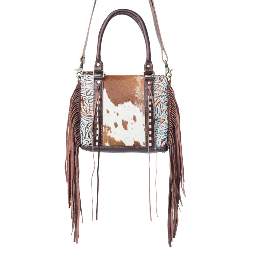 Maia Cowhide Leather Handtooled Fringed Bag