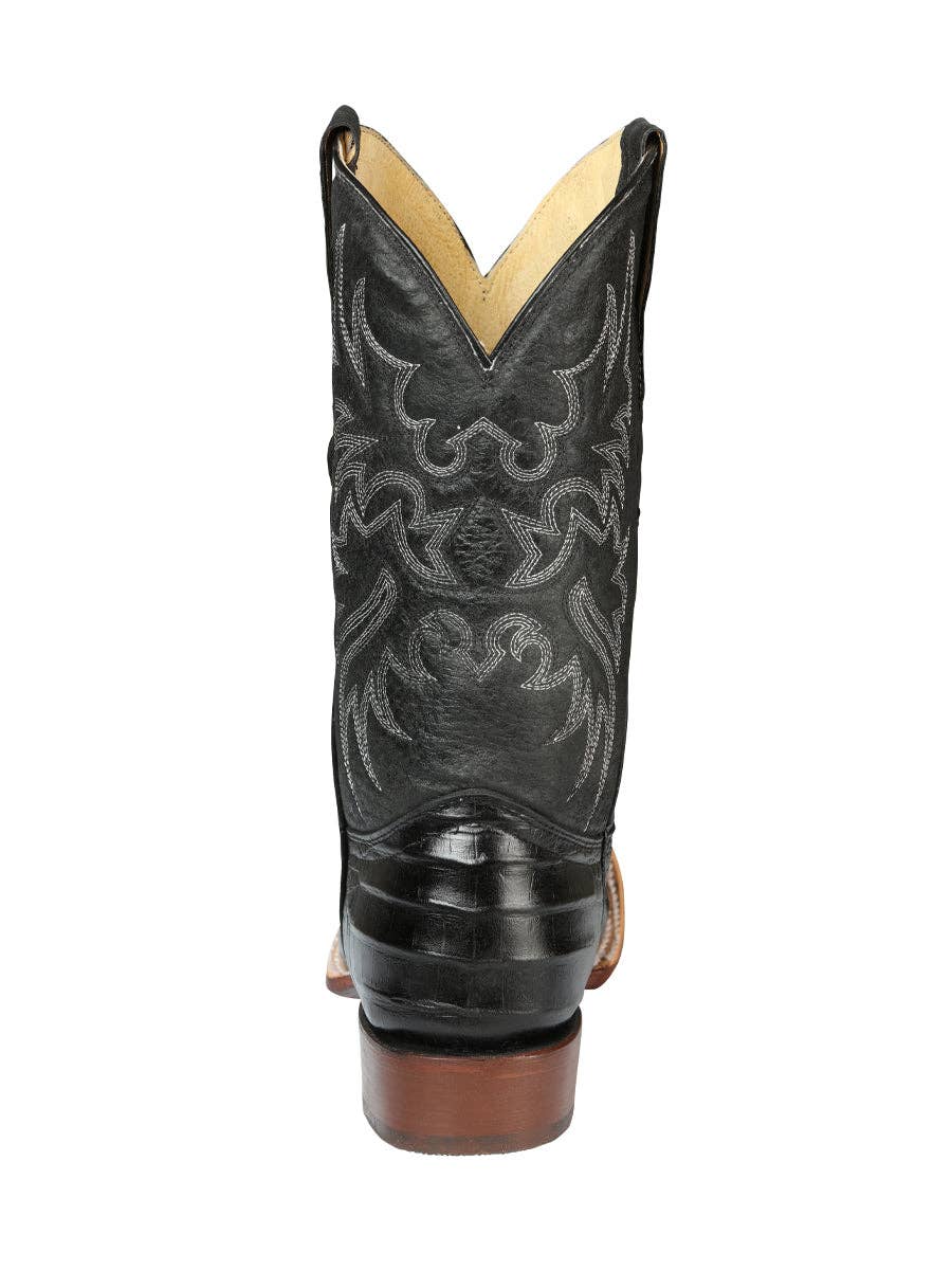 El General Men’s Leather Cowboy Boot - Embossed Caiman Belly Print  - Black