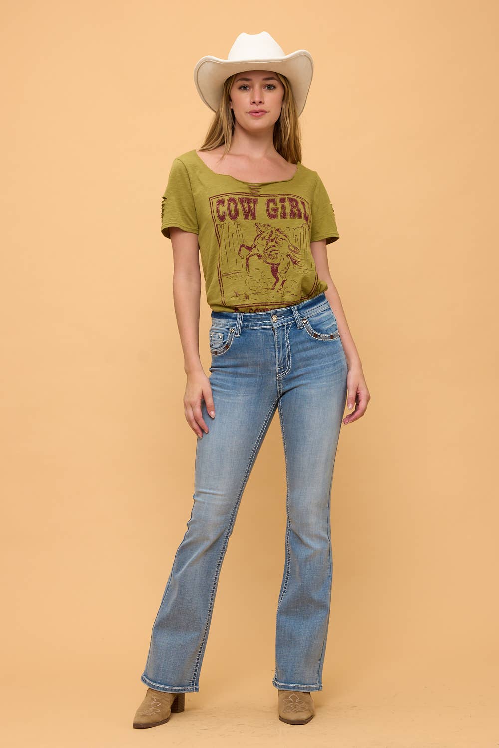 Women's Bootcut Horseshoe/Flower Bling Jeans