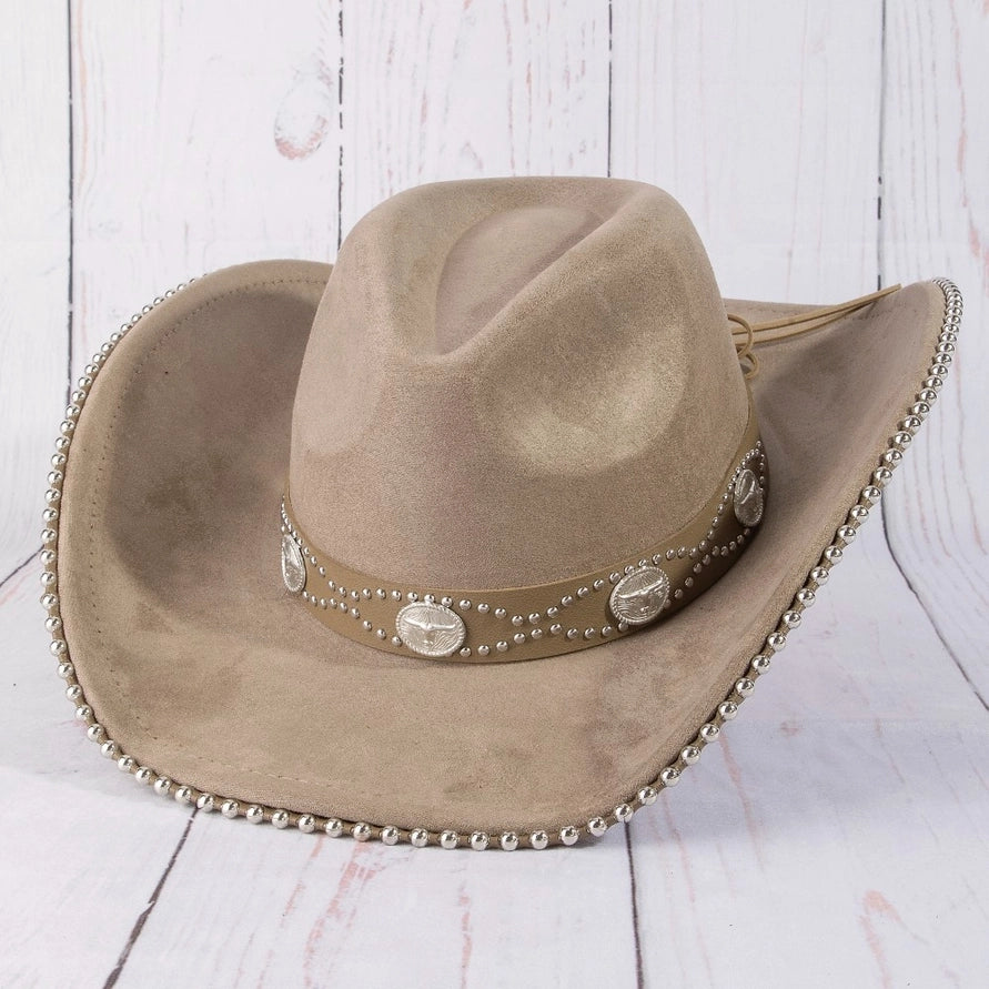 Western Longhorn Strap Studded Trim Cowboy Hat