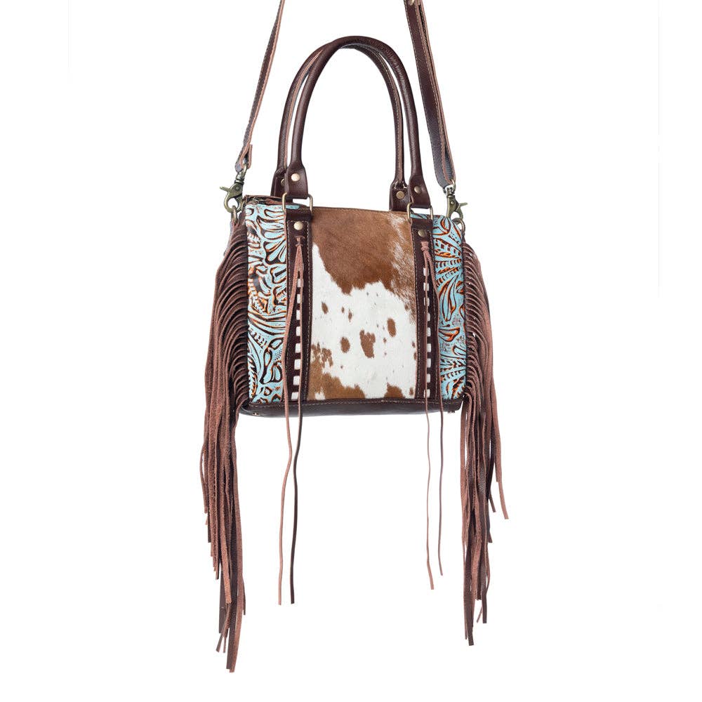 Maia Cowhide Leather Handtooled Fringed Bag