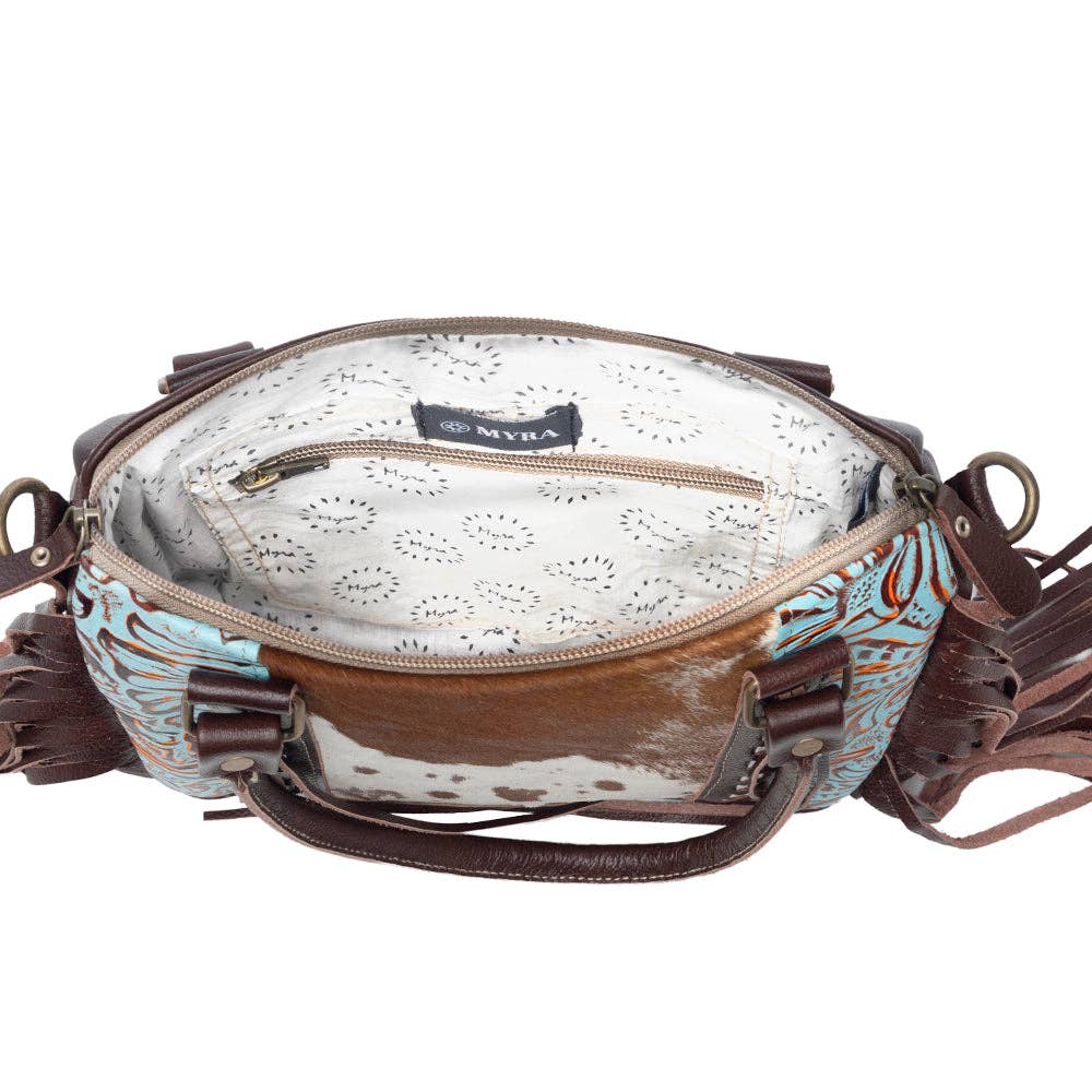 Maia Cowhide Leather Handtooled Fringed Bag