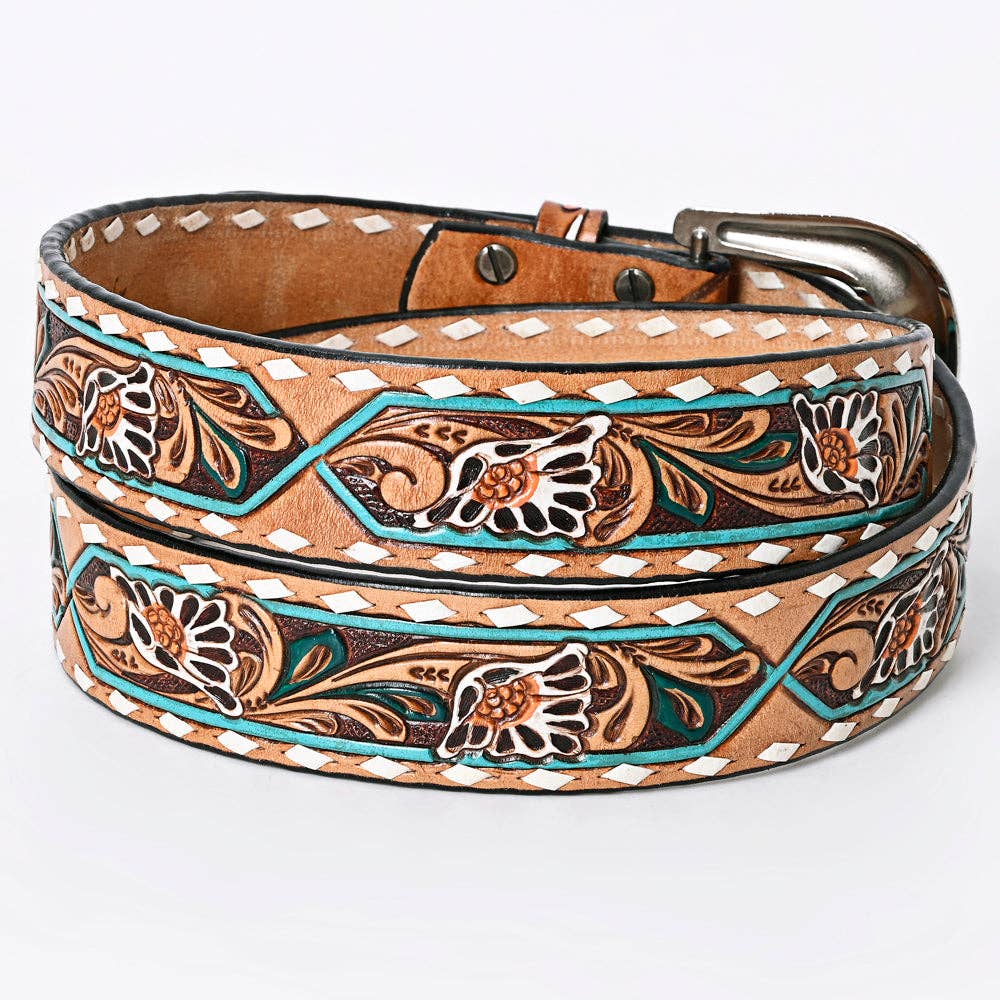 Genuine American Handtooled Leather Floral Belt For Men and Women