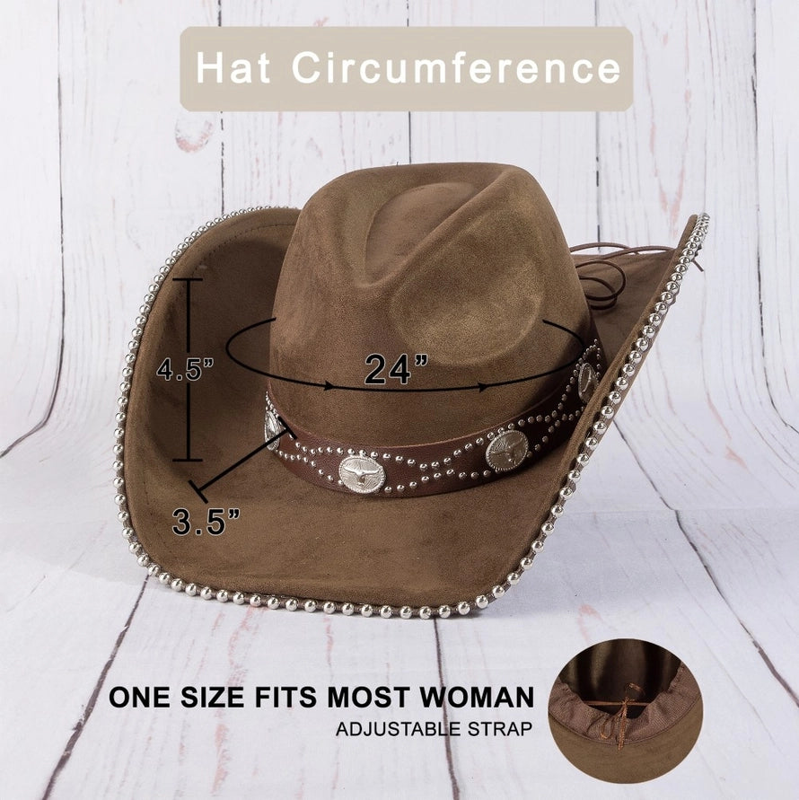 Western Longhorn Strap Studded Trim Cowboy Hat