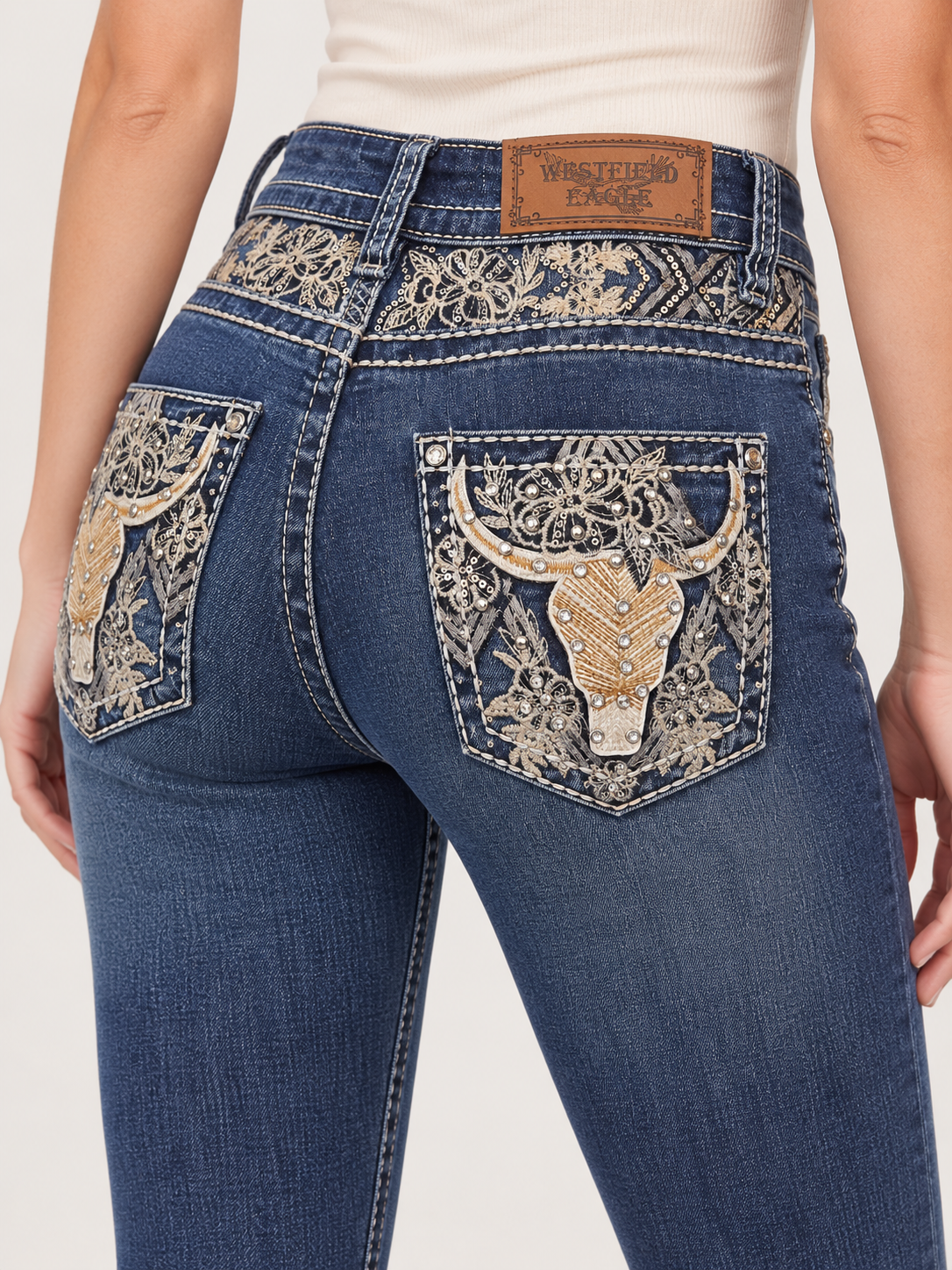 Women's Western Bling Longhorn Cowboy Denim Jeans