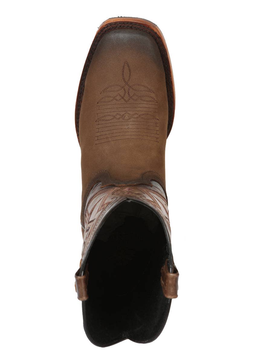 El General Men’s Leather Cowboy Boots - Nubuck Camel