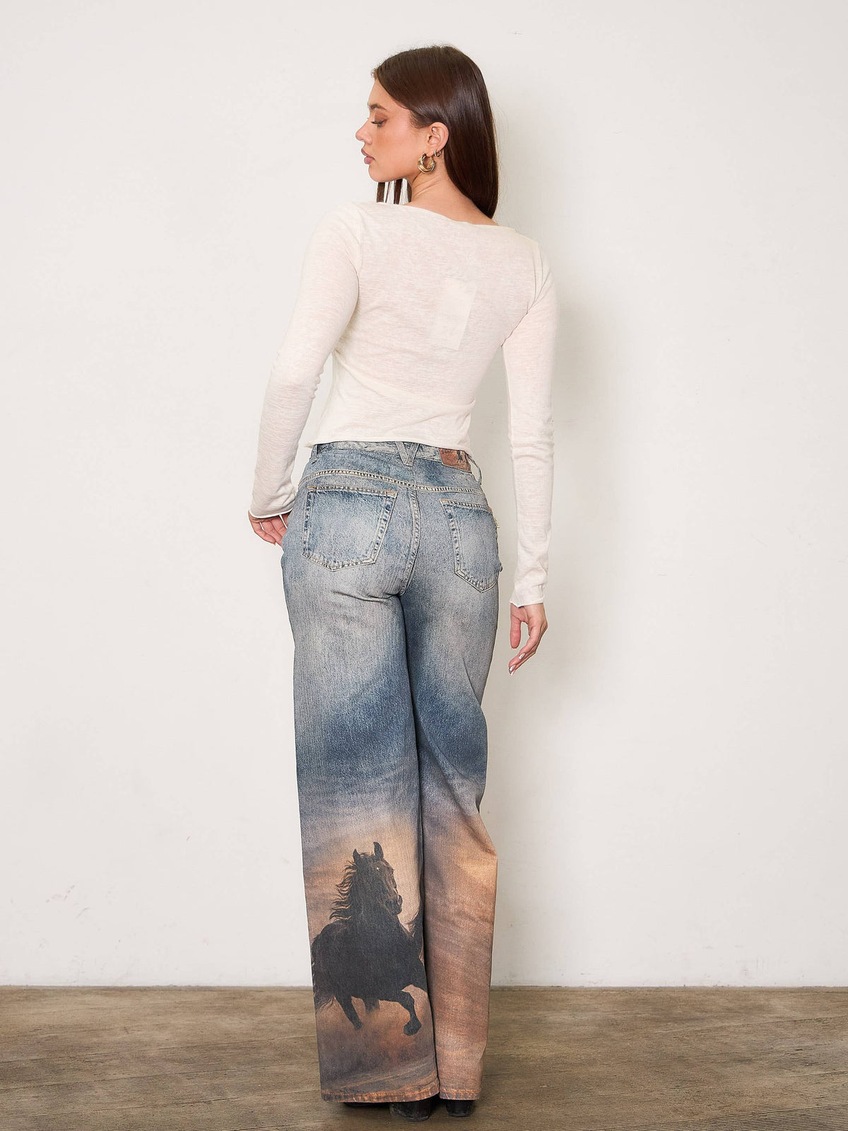 Stunning Western White Horse Print Western Jeans