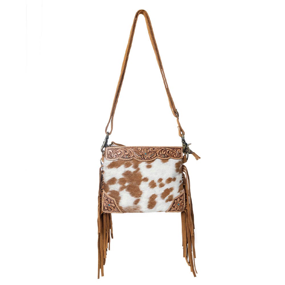 Bourbon Trail Handtooled Fringed Brown Cowhide Handbag