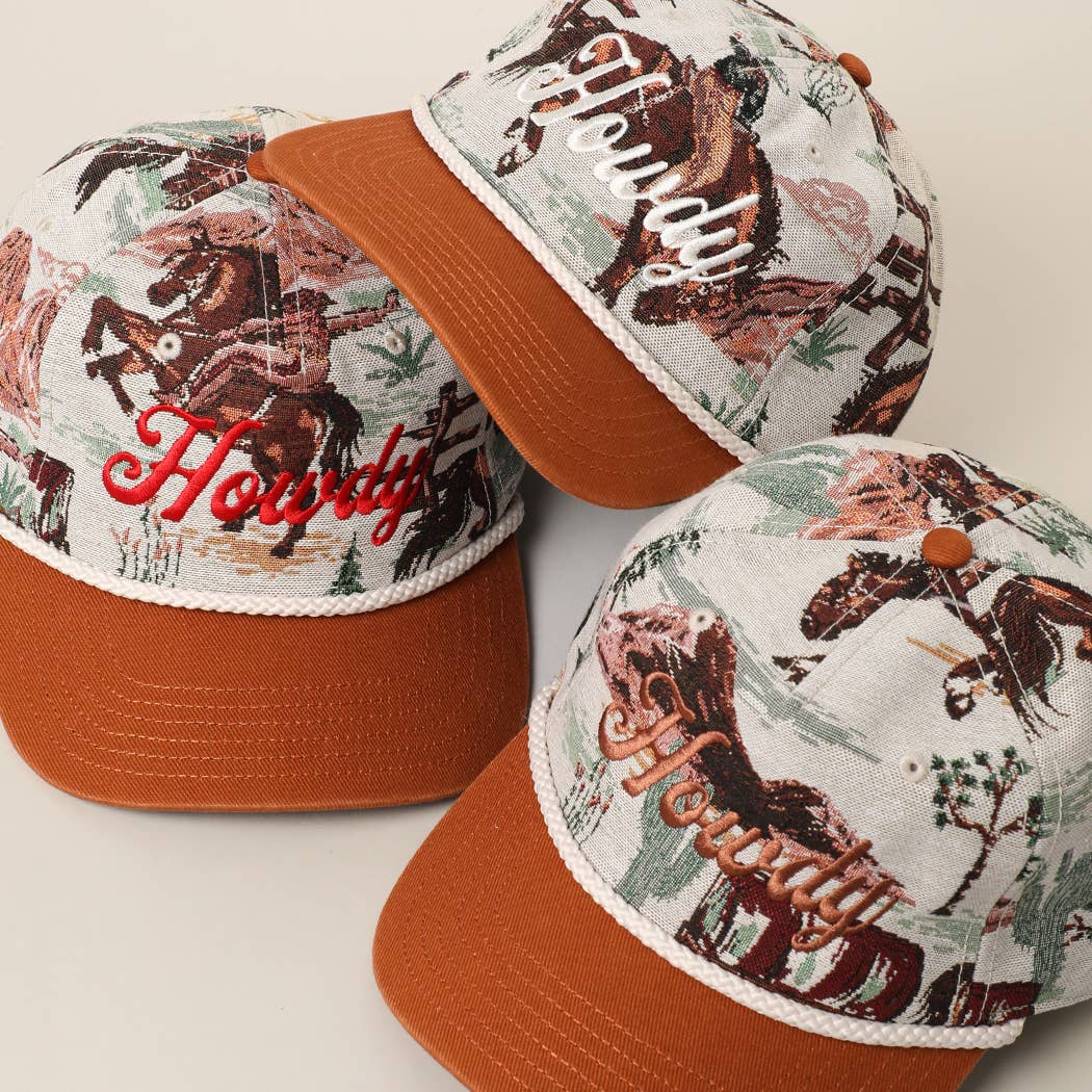 "Howdy" Embroidered Western Tapestry Rope Trucker Hat