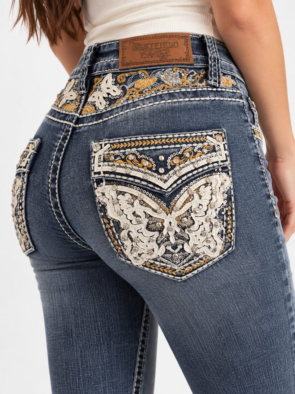 Women's Bling Western Cowboy Butterfly Bling Denim Jeans