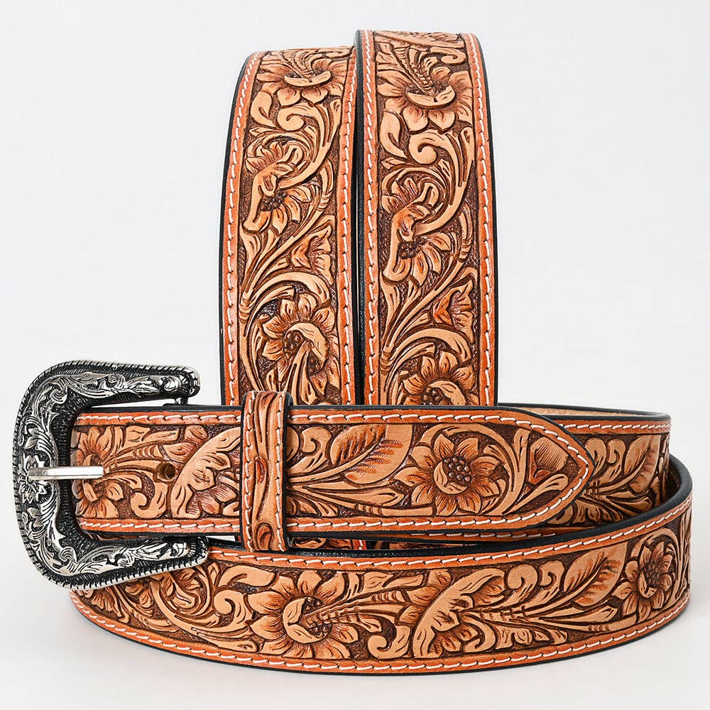 Genuine American Handtooled Leather Tan Belt For Men and Women