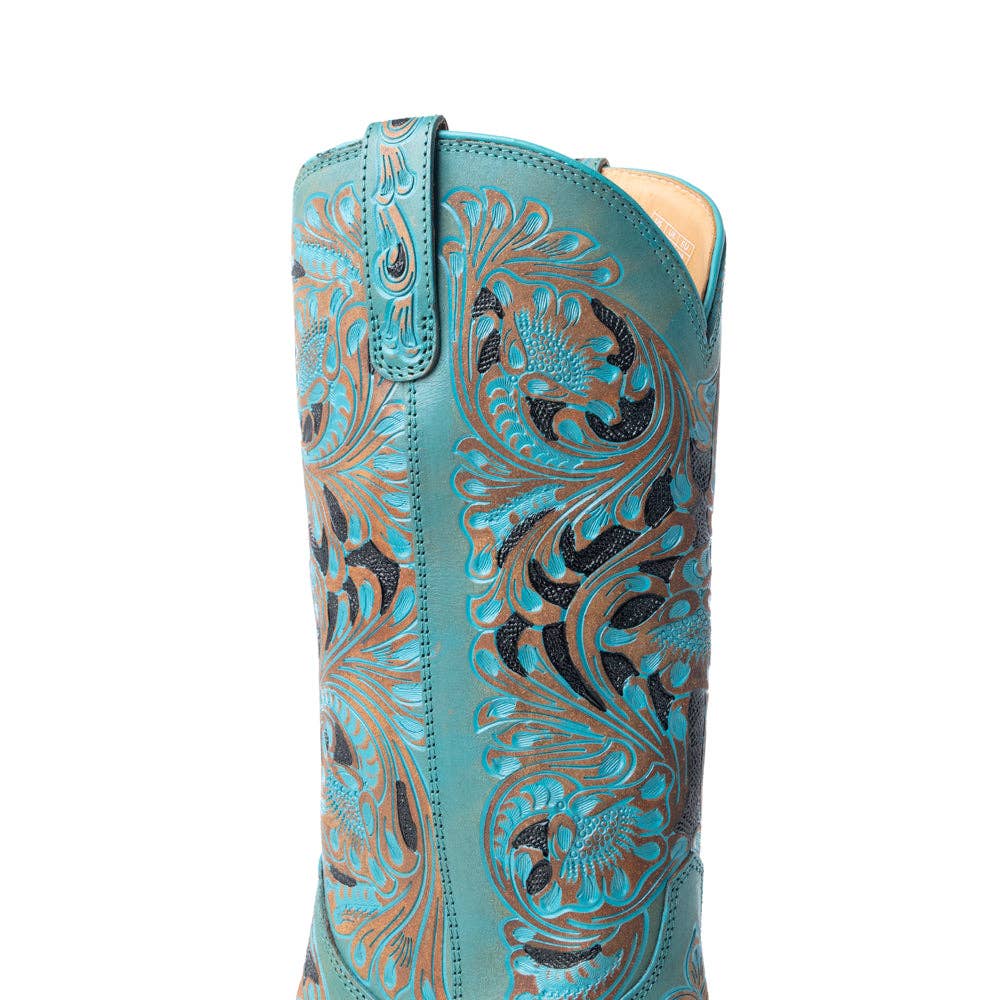 Kasiopeah Hand-tooled Boots in Turquoise