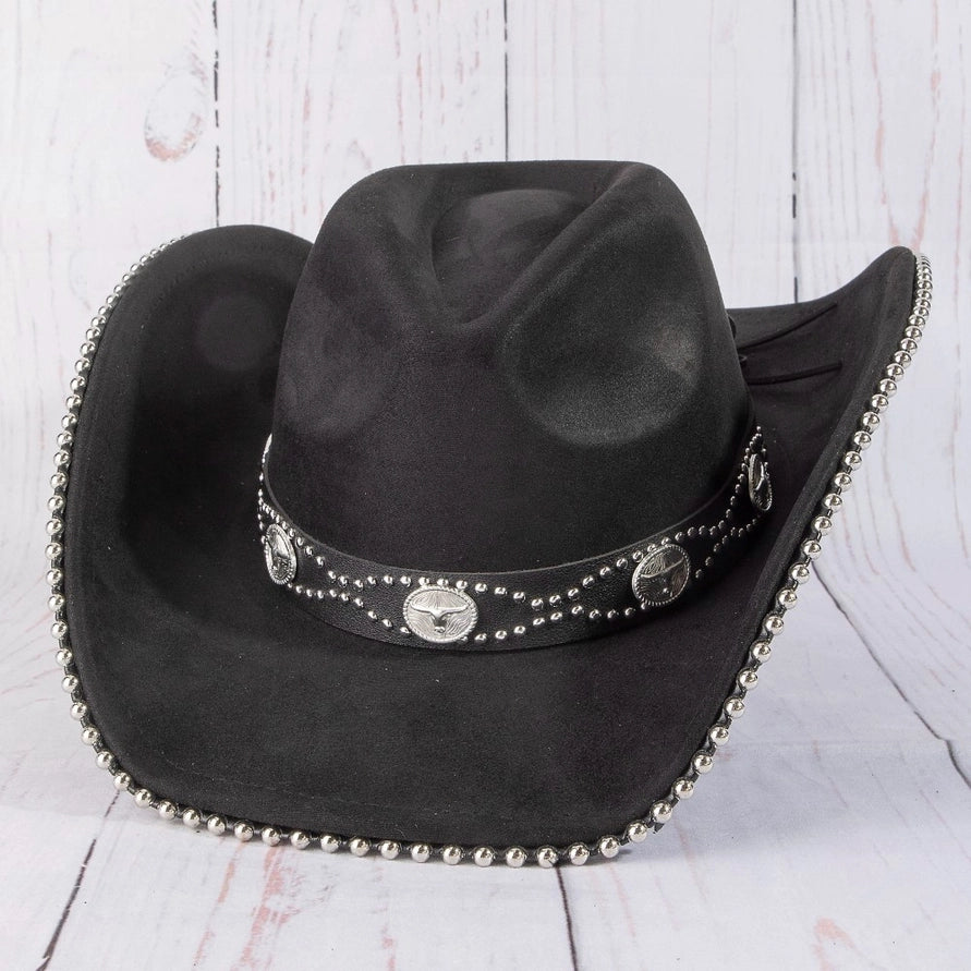 Western Longhorn Strap Studded Trim Cowboy Hat