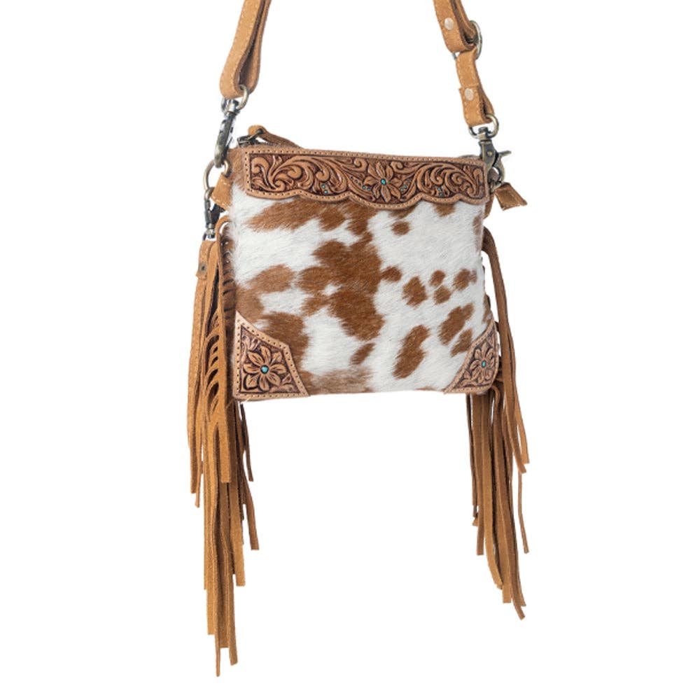 Bourbon Trail Handtooled Fringed Brown Cowhide Handbag