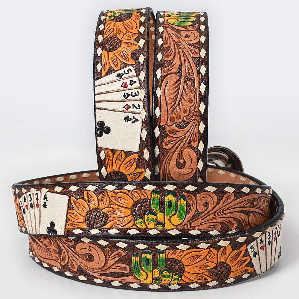 Hand Tooled Genuine American Leather Card Belt For Men and Women