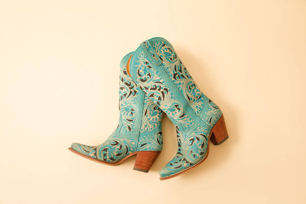 Kasiopeah Hand-tooled Boots in Turquoise