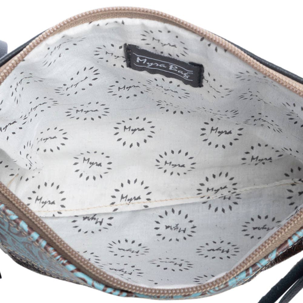 Handtooled Cowhide Turquoise Leather Bag with Fringes
