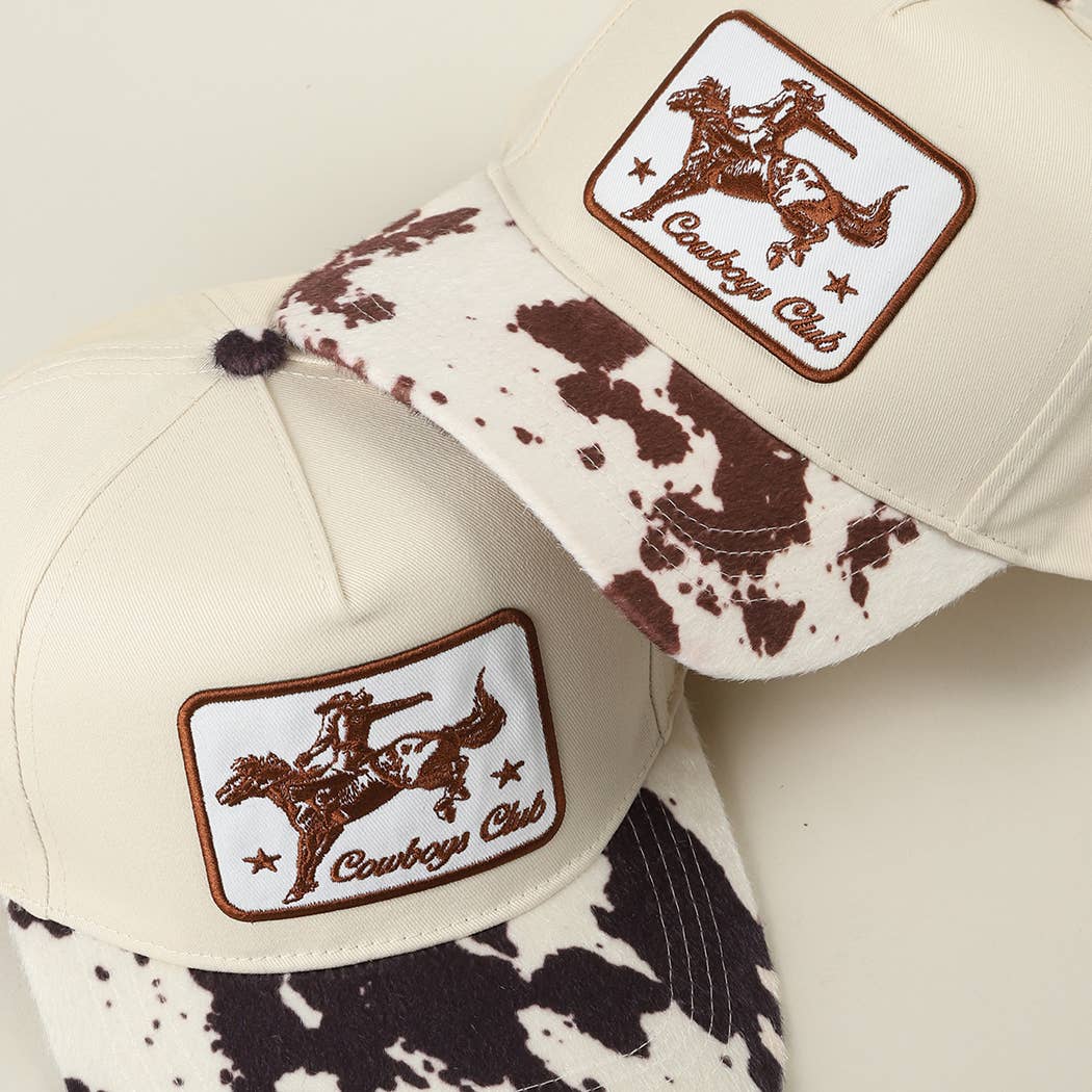 Cowboy Club Embroidered Patch Animal Print Trucker Hat
