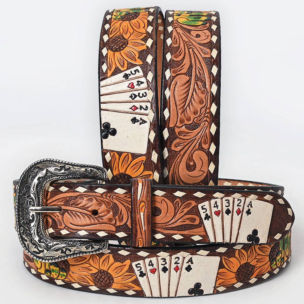 Hand Tooled Genuine American Leather Card Belt For Men and Women
