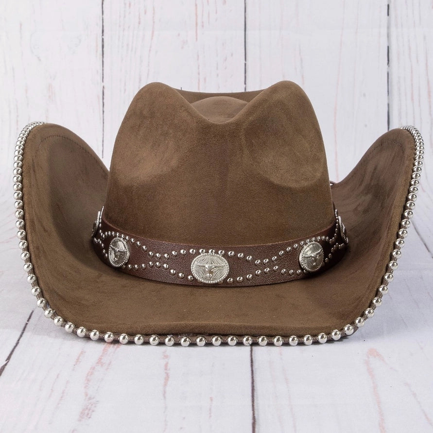 Western Longhorn Strap Studded Trim Cowboy Hat