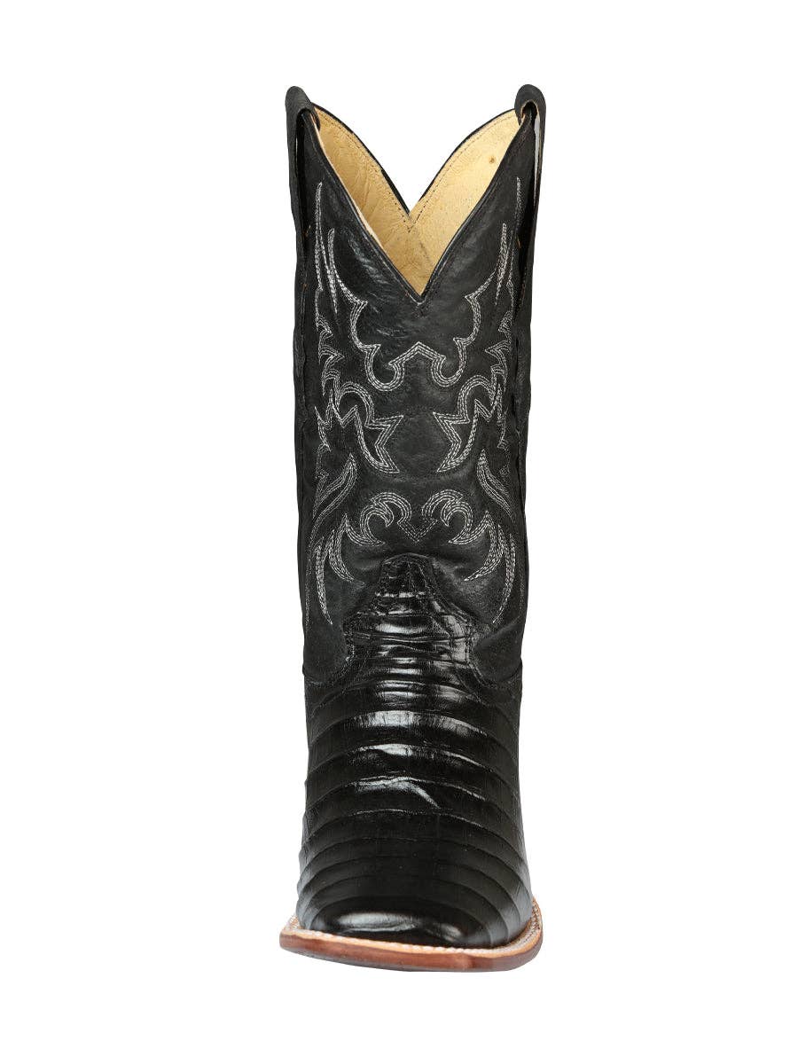 El General Men’s Leather Cowboy Boot - Embossed Caiman Belly Print  - Black
