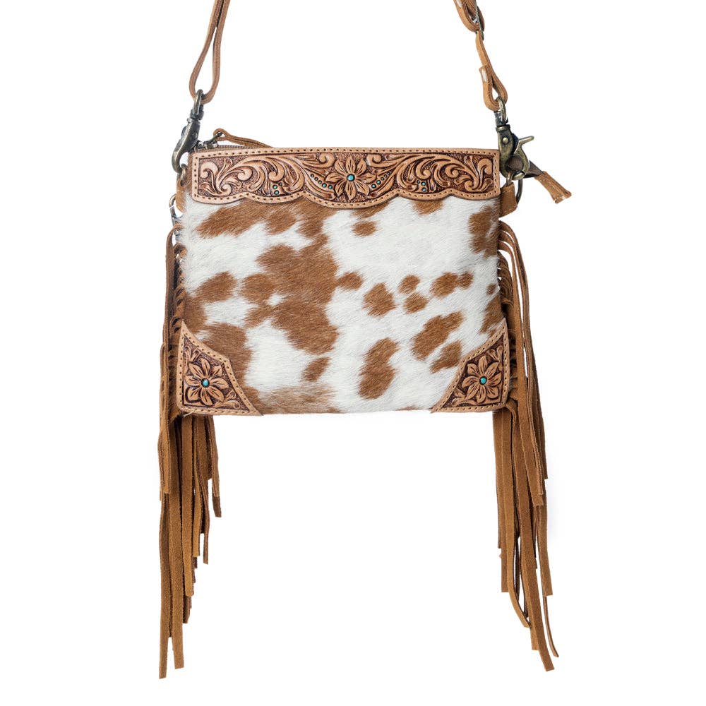 Bourbon Trail Handtooled Fringed Brown Cowhide Handbag