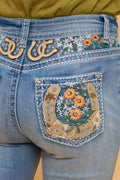 Women's Bootcut Horseshoe/Flower Bling Jeans