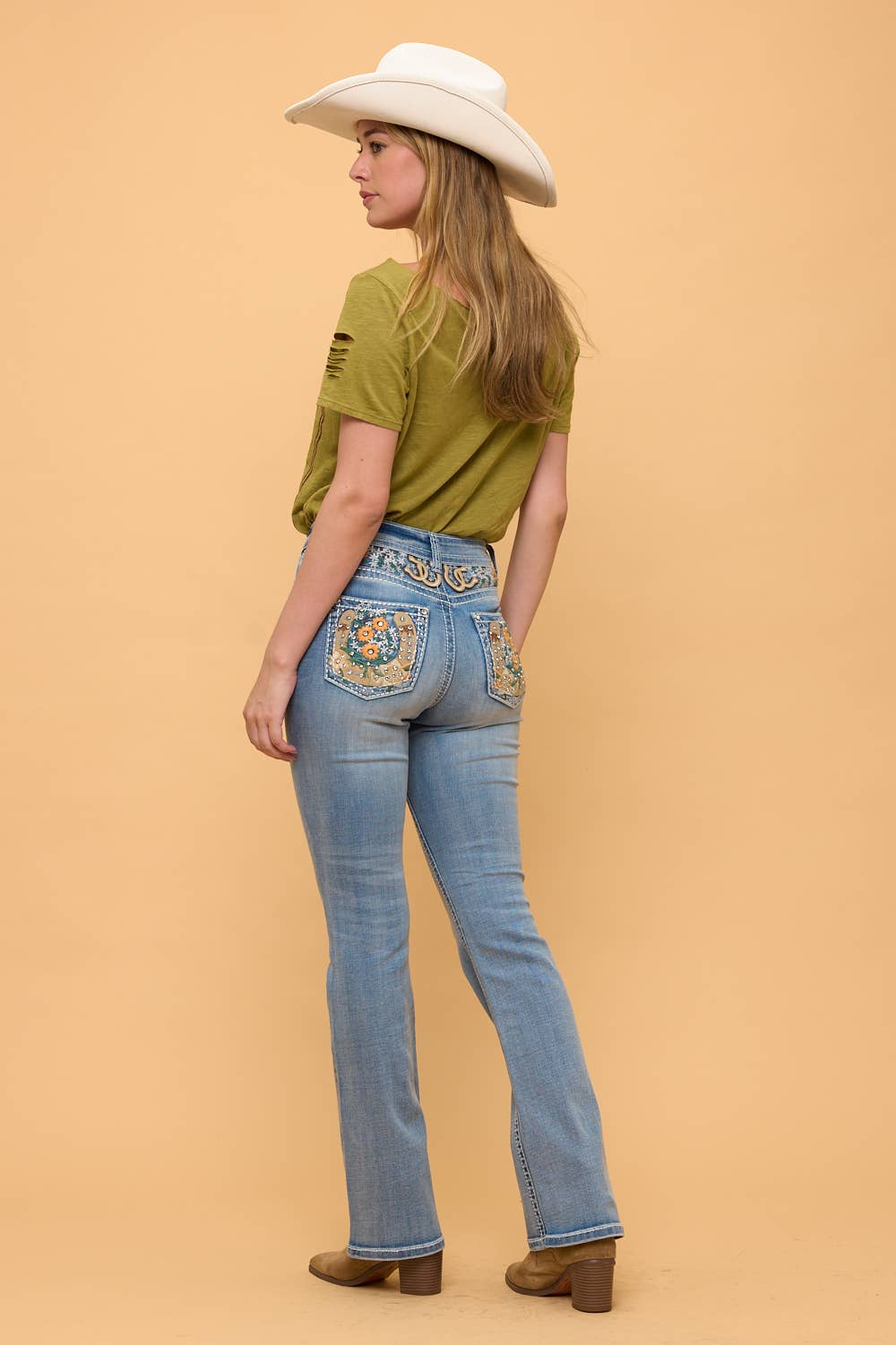 Women's Bootcut Horseshoe/Flower Bling Jeans