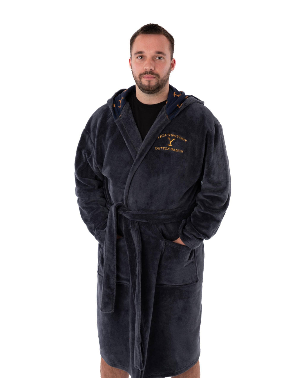 Yellowstone Western Men's Blue Dutton Ranch Hooded Bathrobe