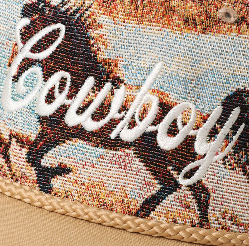 "Cowboy" Embroidered Western Rodeo Cowboy Tapestry Rope Hat