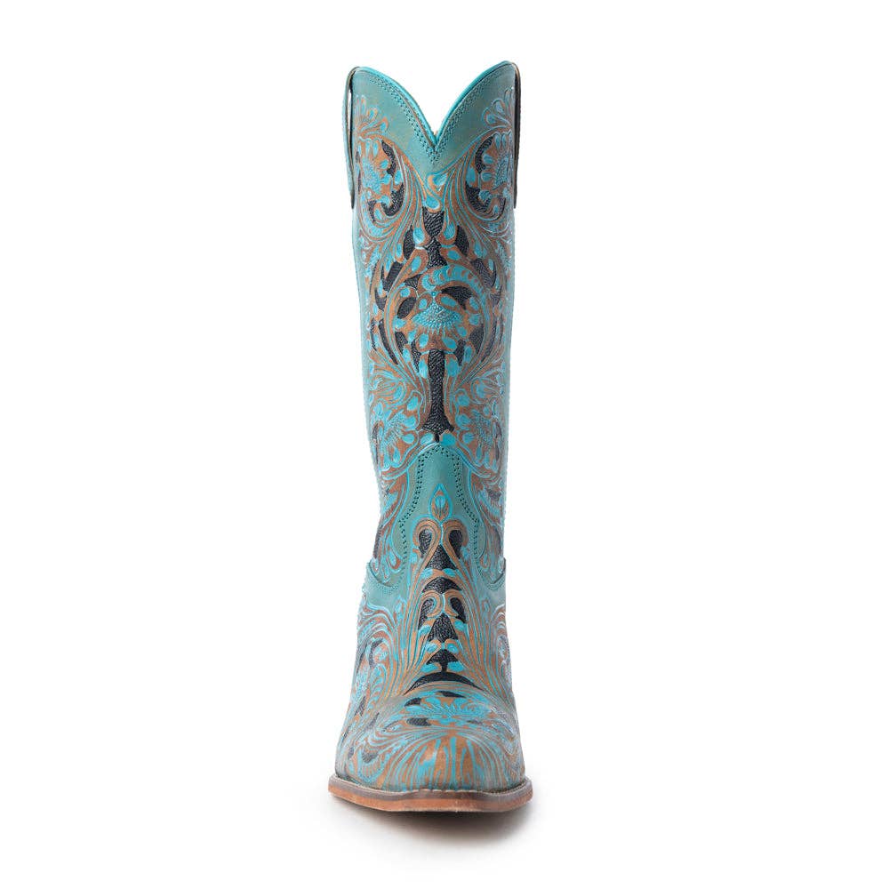 Kasiopeah Hand-tooled Boots in Turquoise