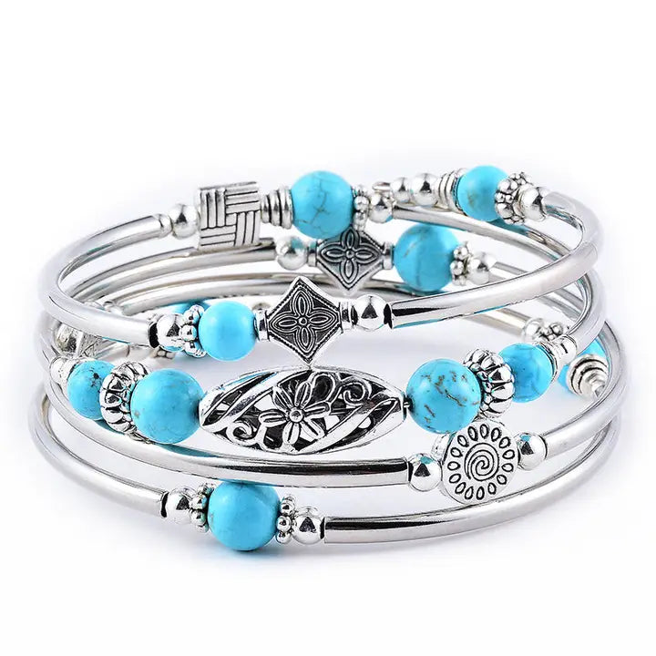 Natural Stone Wrap Beaded Bracelet Bangle