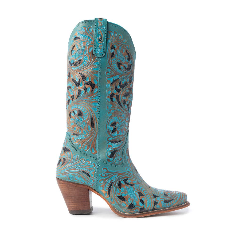 Kasiopeah Hand-tooled Boots in Turquoise