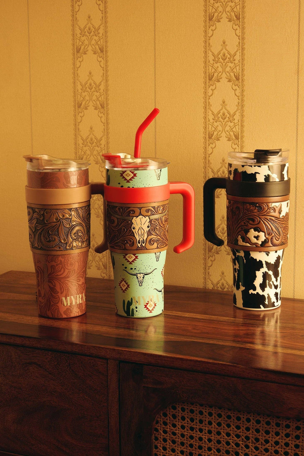 Western Wyoming Cowboy Tumbler In Brown and White
