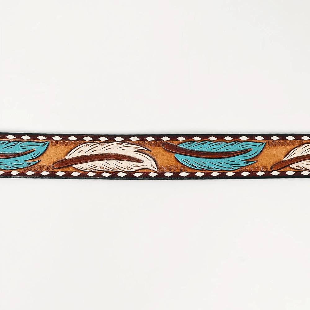 Genuine American Handtooled Leather Feather Belt For Men and Women