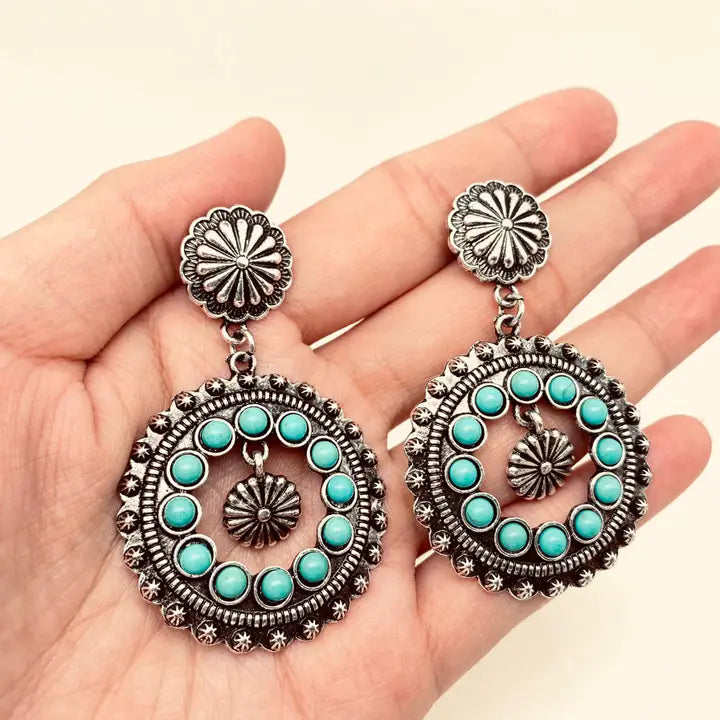 Turquoise Round Hollow Post Earrings