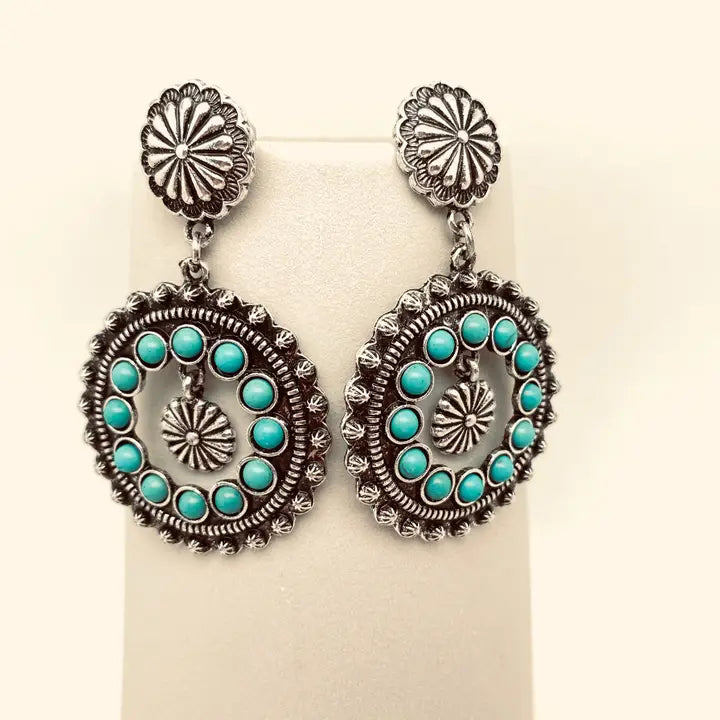 Turquoise Round Hollow Post Earrings